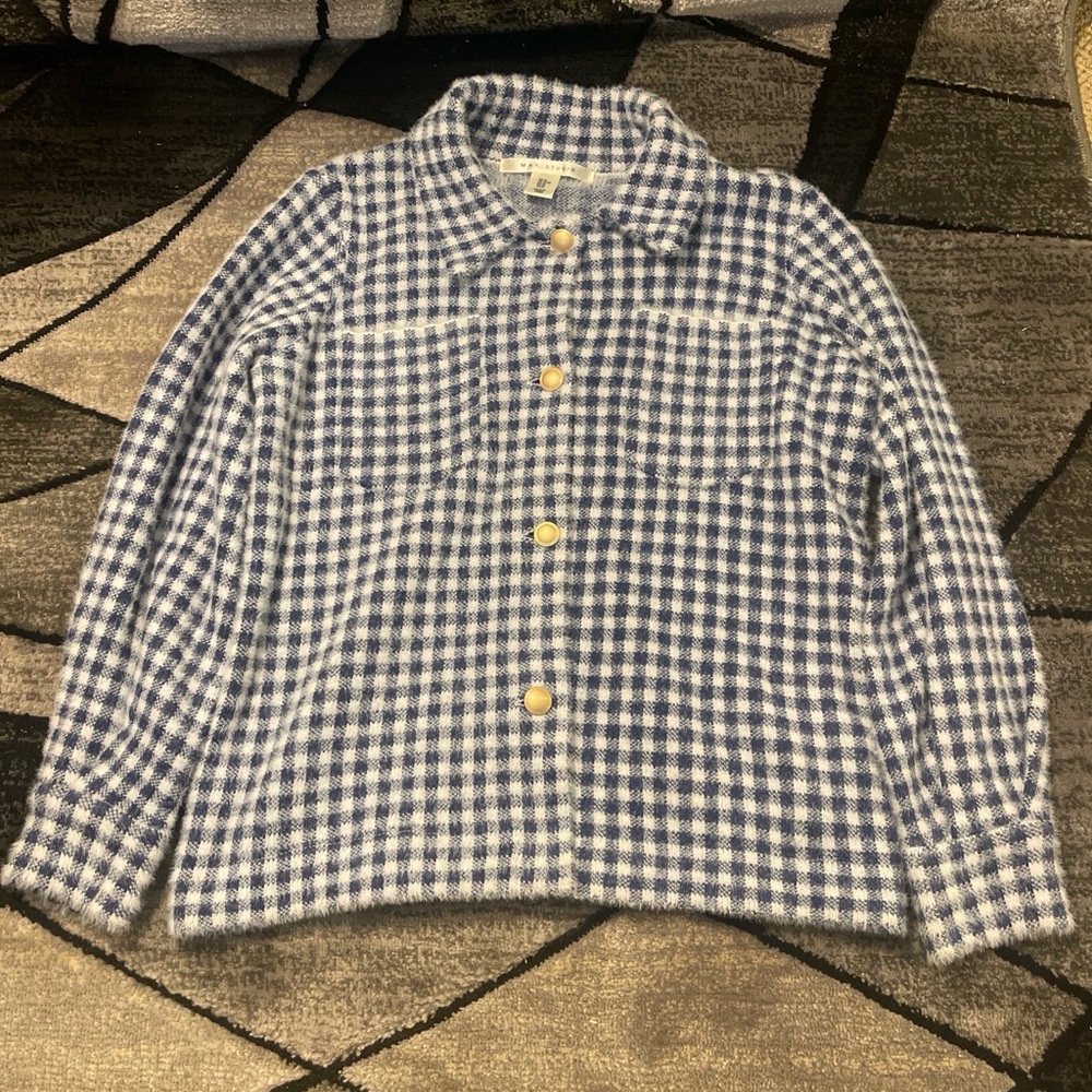 Max Studio Navy and White Plaid Sweater